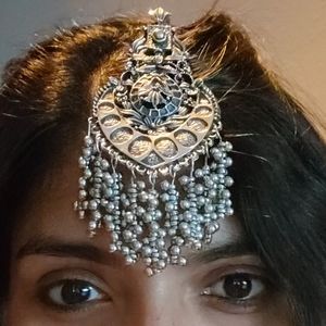 Super lightweight Oxidized silver mang tika